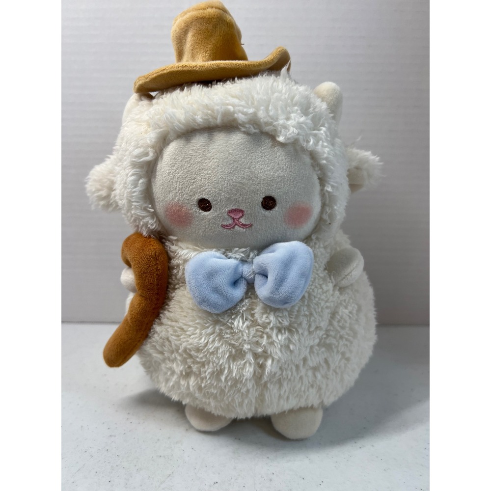 Miniso Lamb Sheep Plush Shepherd with Hat Bow Tie and Crook White Cream 9 Inch